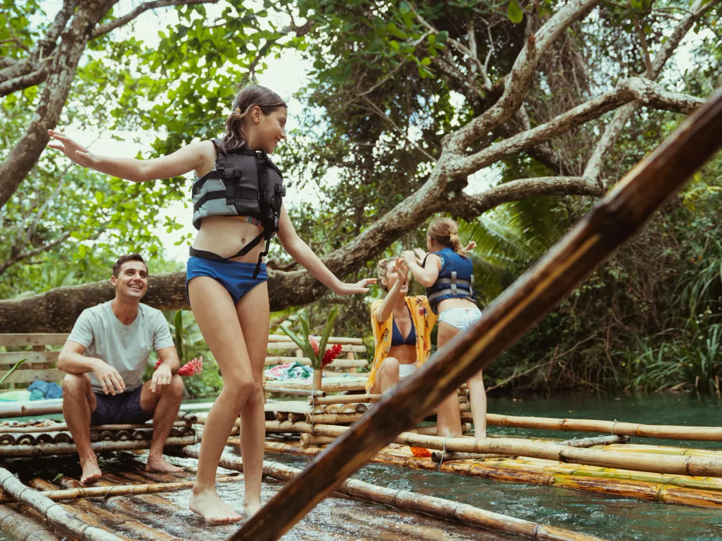 Family rafting in Port Antonio, Jamaica
