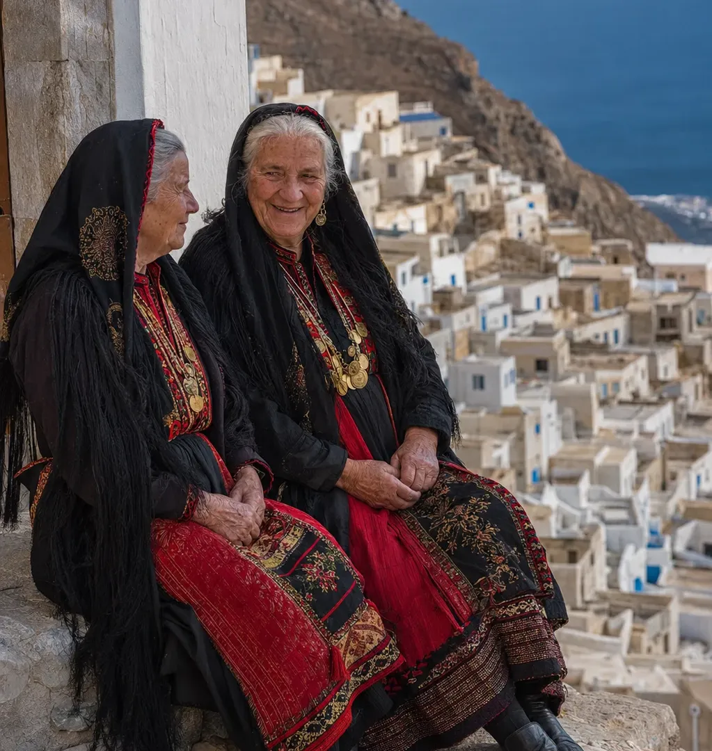 Elderly women in a seaside village in Crete
